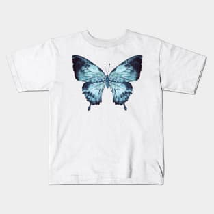 Blue watercolor butterfly, hand painted, indigo butterfly Kids T-Shirt